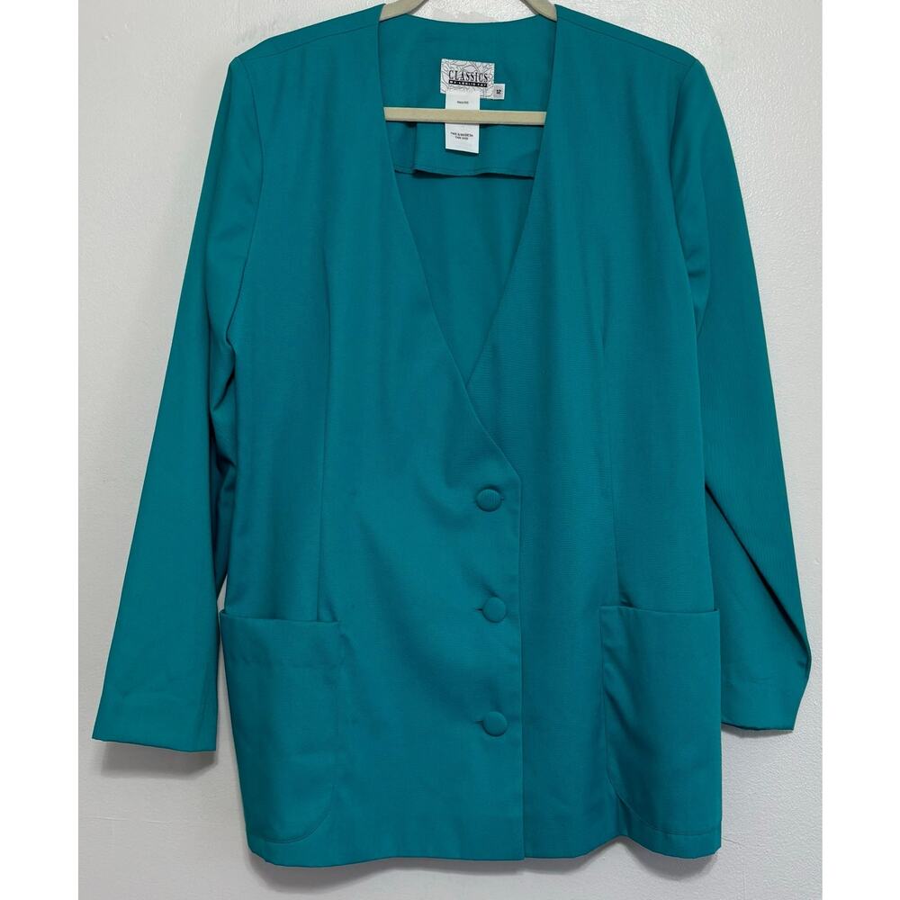 Vintage Leslie Fay Teal Blazer Size 12 Classic Tailored 80s 90s